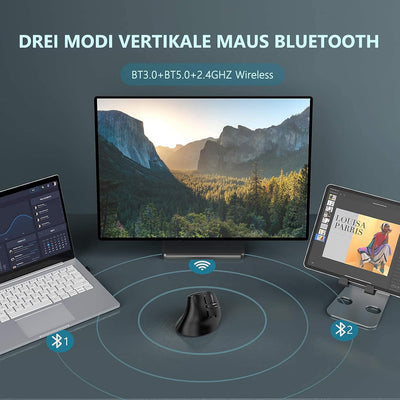 seenda Vertikale Ergonomische Kabellose Maus(Dual Bluetooth +2.4G Wiederaufladbare Gaming Funkmaus,