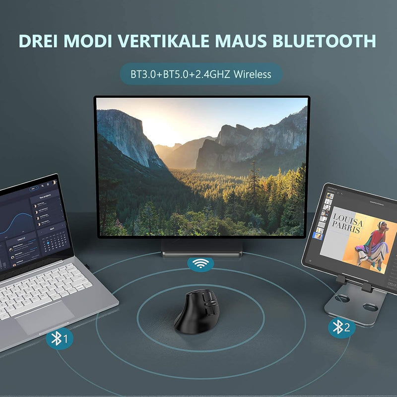seenda Vertikale Ergonomische Kabellose Maus(Dual Bluetooth +2.4G Wiederaufladbare Gaming Funkmaus,