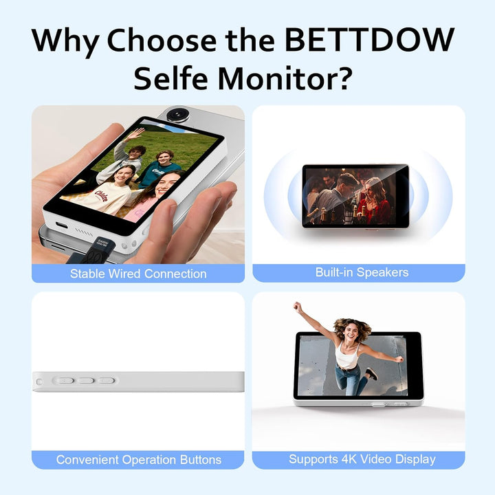Bettdow Handy Selfie Monitor 3,97“, Magnetischer Smartphone Vlog Bildschirm für iPhone & Android Tel