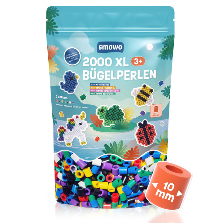 Smowo® Grosse 10mm Bügelperlen 2000 Stück für Kinder ab 3 Jahren - 7 bunte Farben XL Steckperlen - K