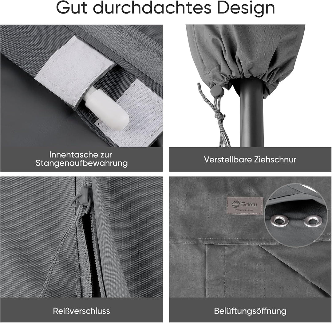 Sekey Sonnenschirm Schutzhülle mit Stab, Abdeckhauben für Ø 400cm / 240x330cm Gartenschirm mit Belüf