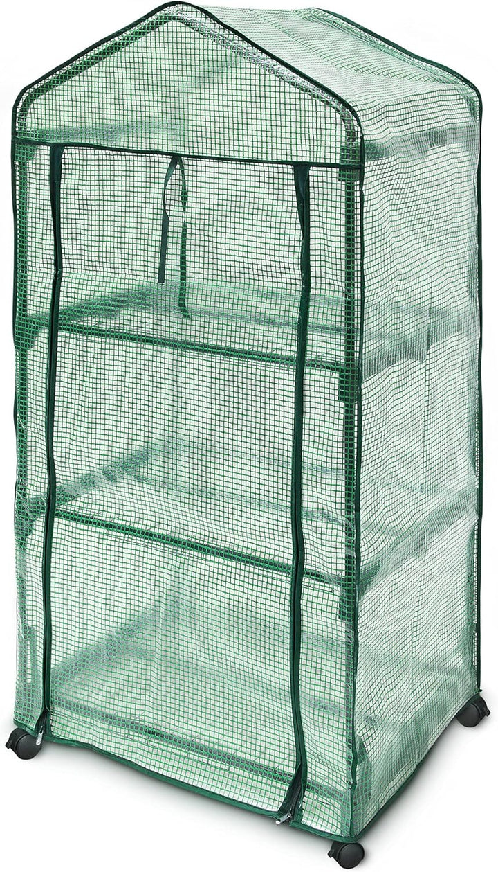 Relaxdays Gewächshaus auf Rollen 130 x 70 x 48 cm HxBxT, 3 Etagen Foliengewächshaus f. Balkon m. PE-
