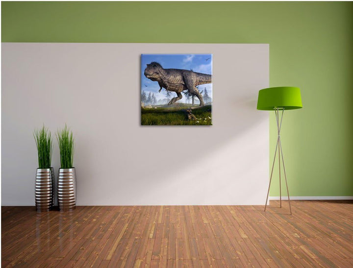Pixxprint T-Rex Dinosaurier in der Natur als Leinwandbild Quadratisch/Grösse: 70x70 / Wandbild/Kunst