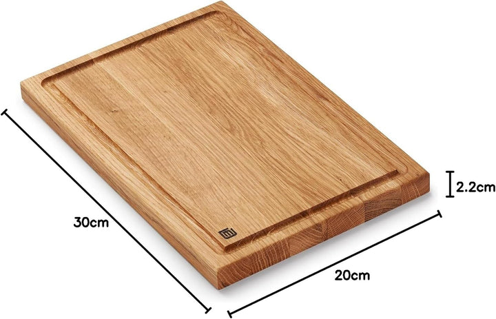 Edeldings Massivholz Schneidebrett aus hochwertiger Eiche mit Saftrille | Gross 30 х 20 cm | Antibak
