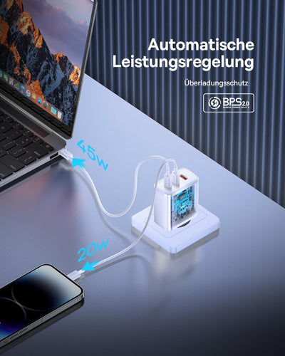 Baseus USB C Ladegerät, 65W USB C Netzteil 3-Port PD Ladegerät mit PPS, GaN Schnellladegerät kompati