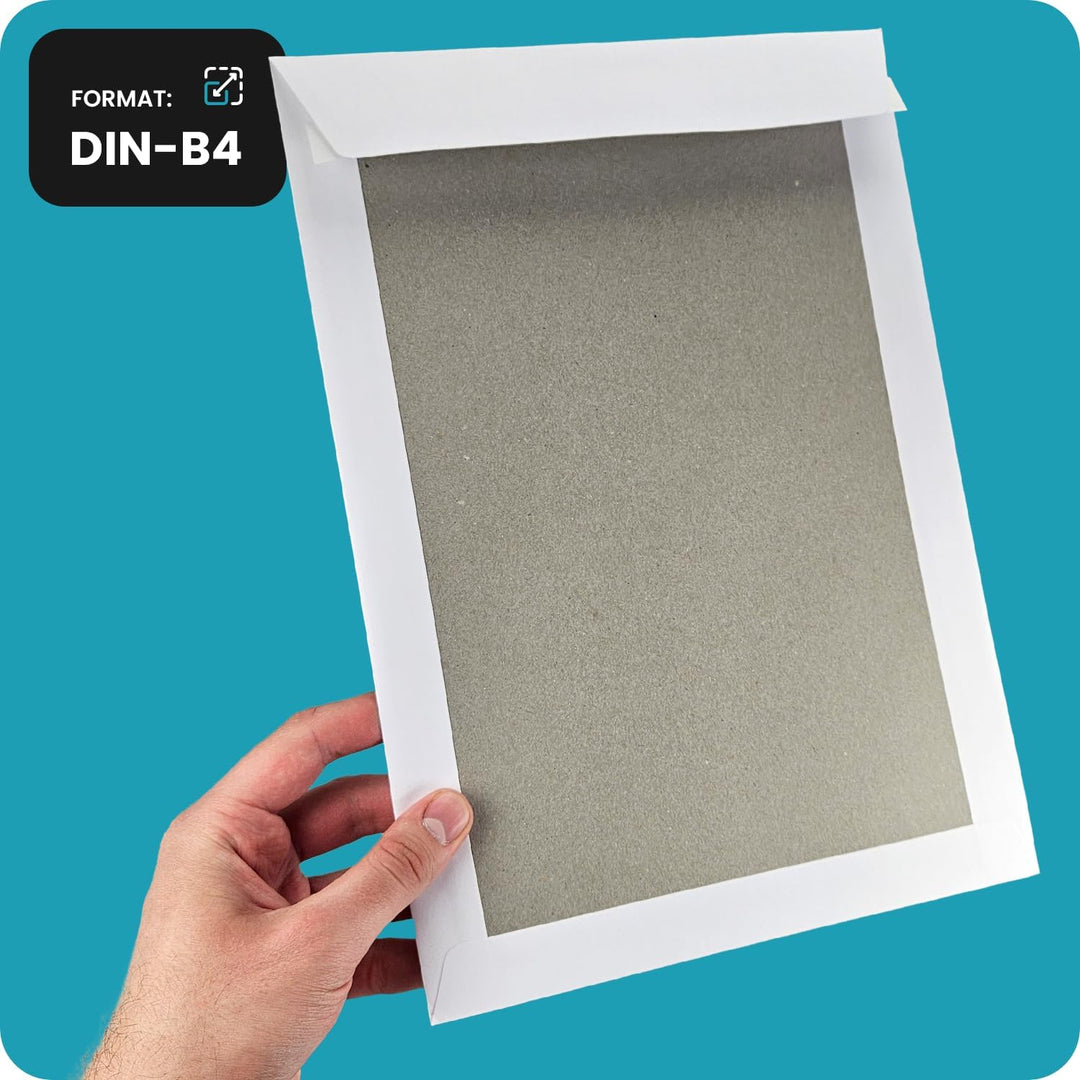 Netuno 25x weisse Versandtaschen DIN B4 mit Papprückwand aus Graupappe 250 × 353 mm 400g haftklebend