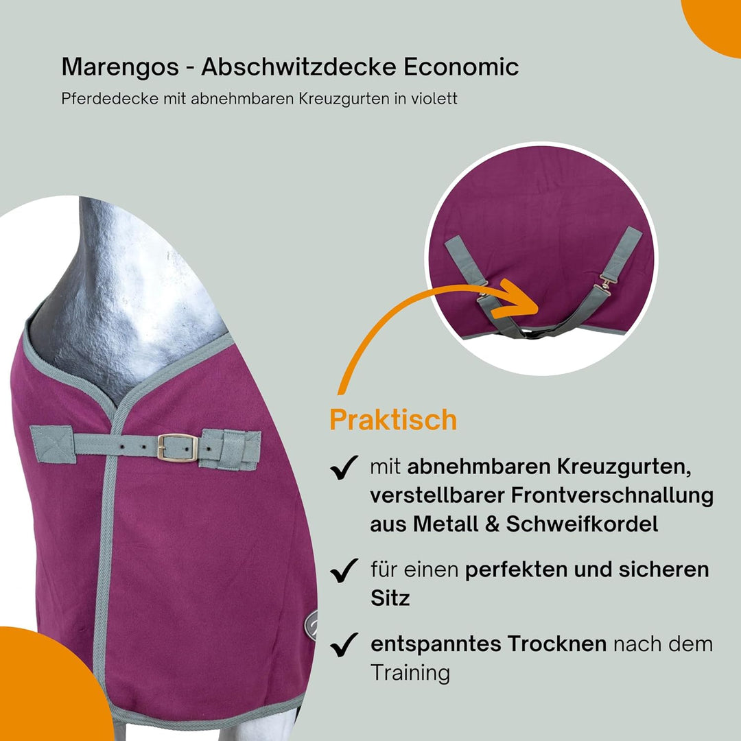 Marengos Abschwitzdecke mit Kreuzgurt (abnehmbar) Economic violett Violett 115cm, Violett 115cm