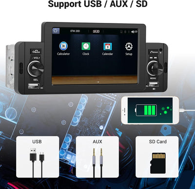 1 Din Bluetooth Android Auto Carplay Autoradio 5 Zoll Touchscreen Radio Freisprecheinrichtung FM-Rad