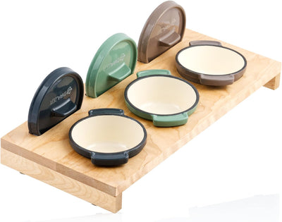 Mahlzeit Mini Cocotte Set mit Holzständer | 3 x 250 ml | Gusseisen 3er Set Serviertöpfe | emailliert