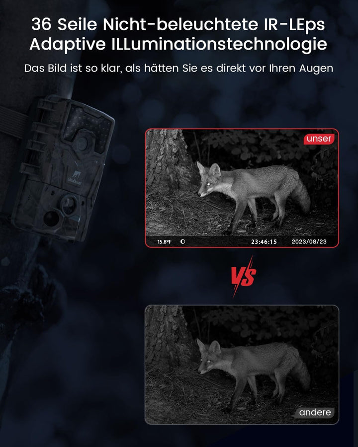 usogood Jagdkamera, Nachtsicht 36 Megapixel 4k HD Jagdkamera, IR Nachtsicht Tierfalle Kamera mit 8 w