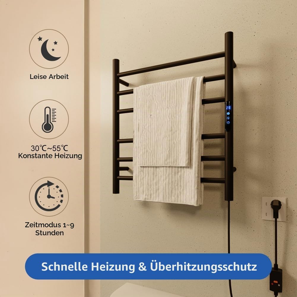 KWW Ferngesteuerter Handtuchwärmer für Badezimmer, 1–9-Stunden-Timer und Einstellbarer Temperatur, L