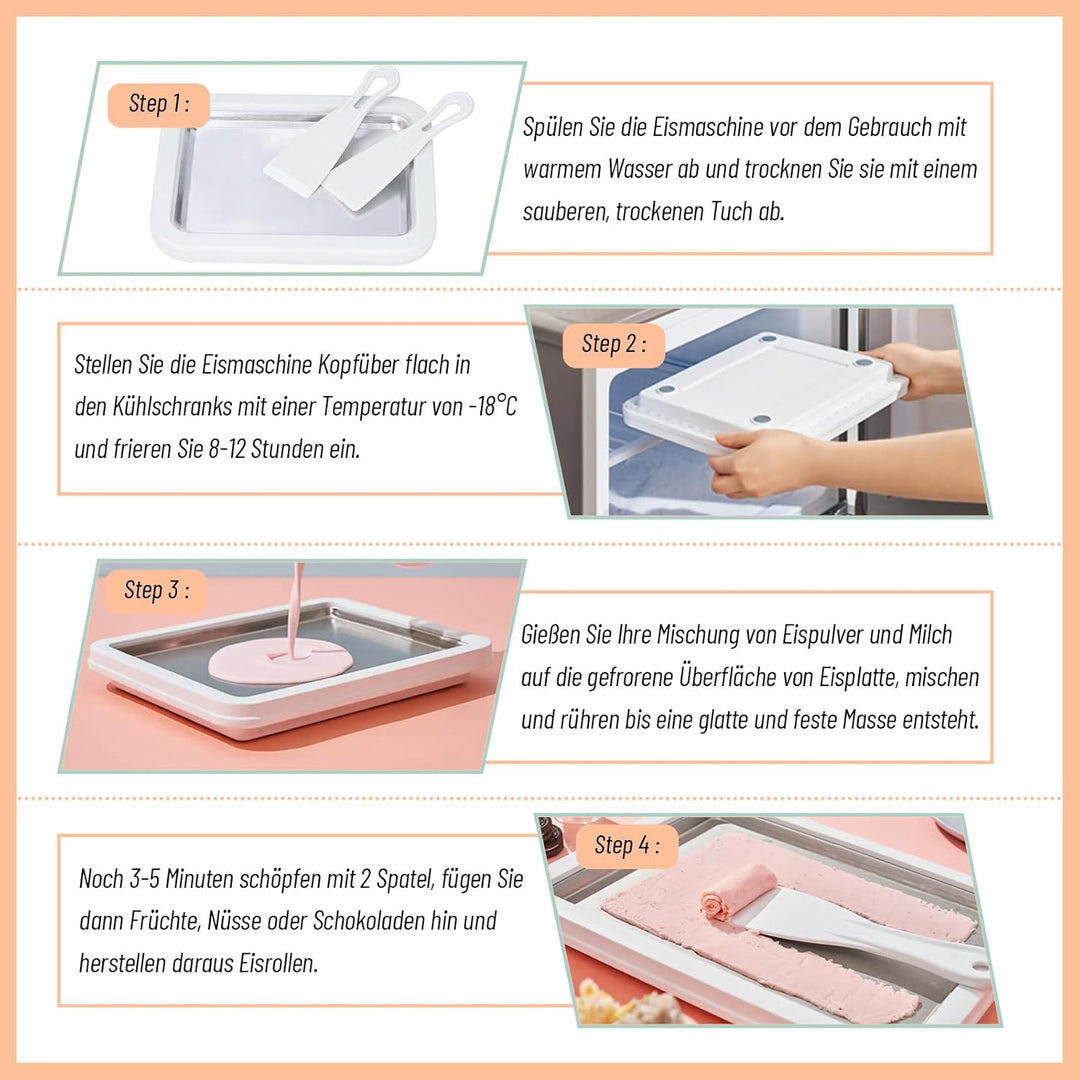 Eisplatte Eis Rolls zum Eis Machen DIY, Ice Cream Machine rolls maker mit 2 Spateln, Gelato Rollmasc