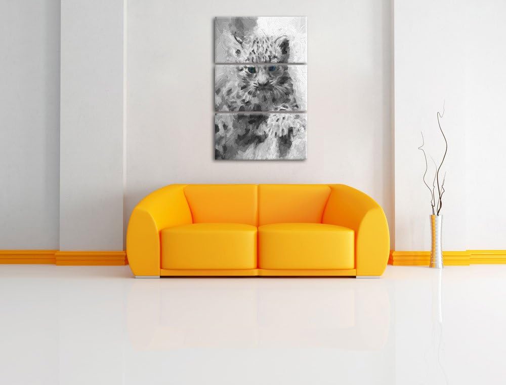 niedliches Leopardenjunges beim Klettern schwarz/weiss Deluxe 3-Teiler Leinwandbild 120x80 Bild auf