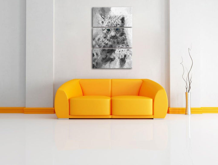 niedliches Leopardenjunges beim Klettern schwarz/weiss Deluxe 3-Teiler Leinwandbild 120x80 Bild auf