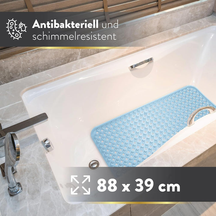Badewannenmatte rutschfest & hautsensitiv (blau transparent) - 88x39 cm - maschinenwaschbar | schimm
