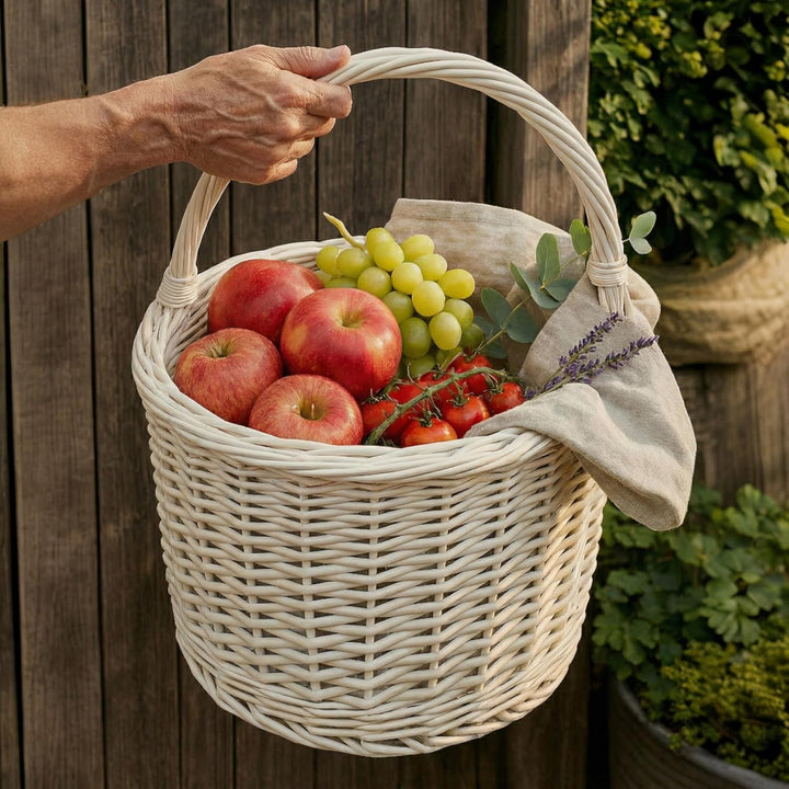 Creative Home Weisser Weidenkorb mit Henkel | 35 x 35 x 39 cm (+/- 2 cm) Gross und Leicht | Handgefl