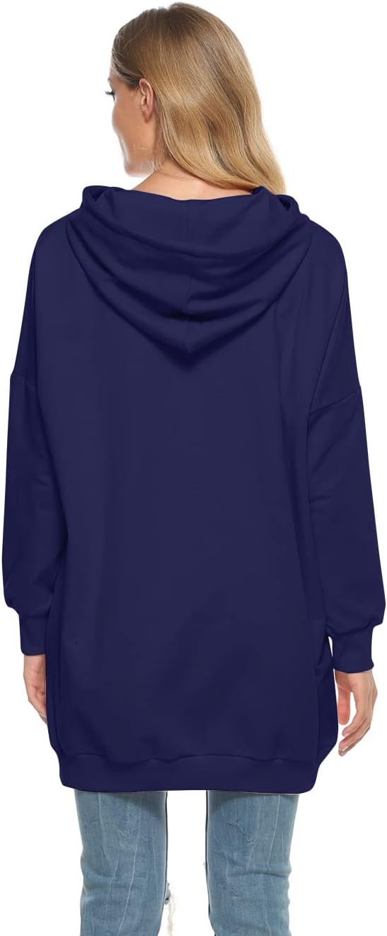 Famulily Damen Oversized Hoodie Kleid Baumwolle Lang Sweatshirt mit Kapuze Einfarbige Kapuzenpullove
