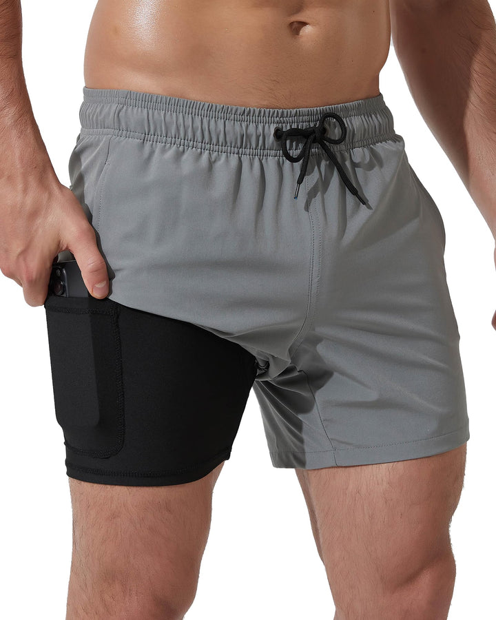 Arcweg Men's Swim Trunks Shorts with Compression Liner 2 in 1 Quick Dry Swimming Shorts with Boxer B