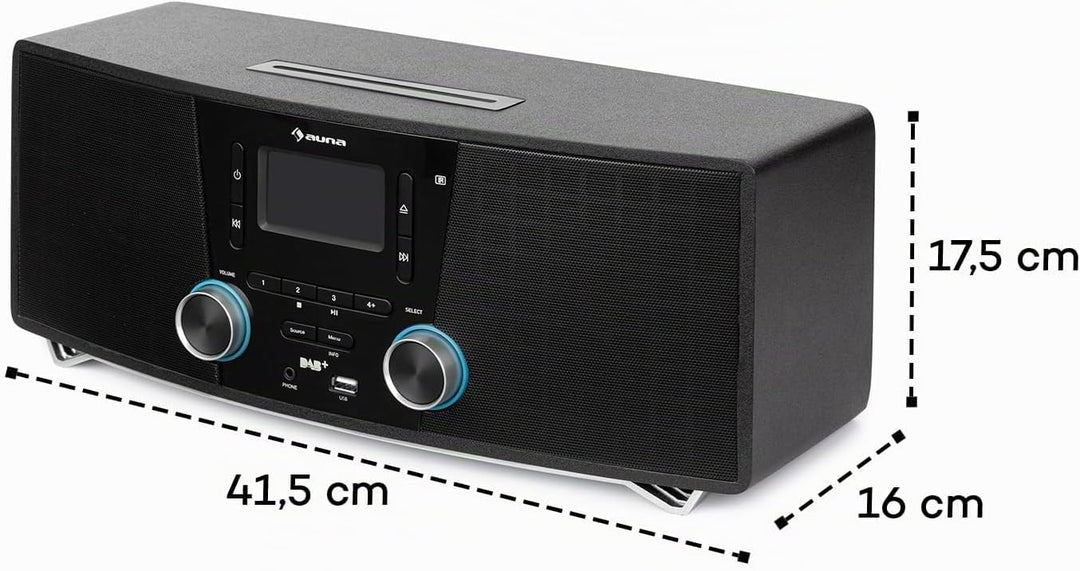 auna Stockton Micro Stereosystem - 20W max. (2X 5W RMS), DAB+, UKW-Radiotuner, RDS-Funktion, CD-Play