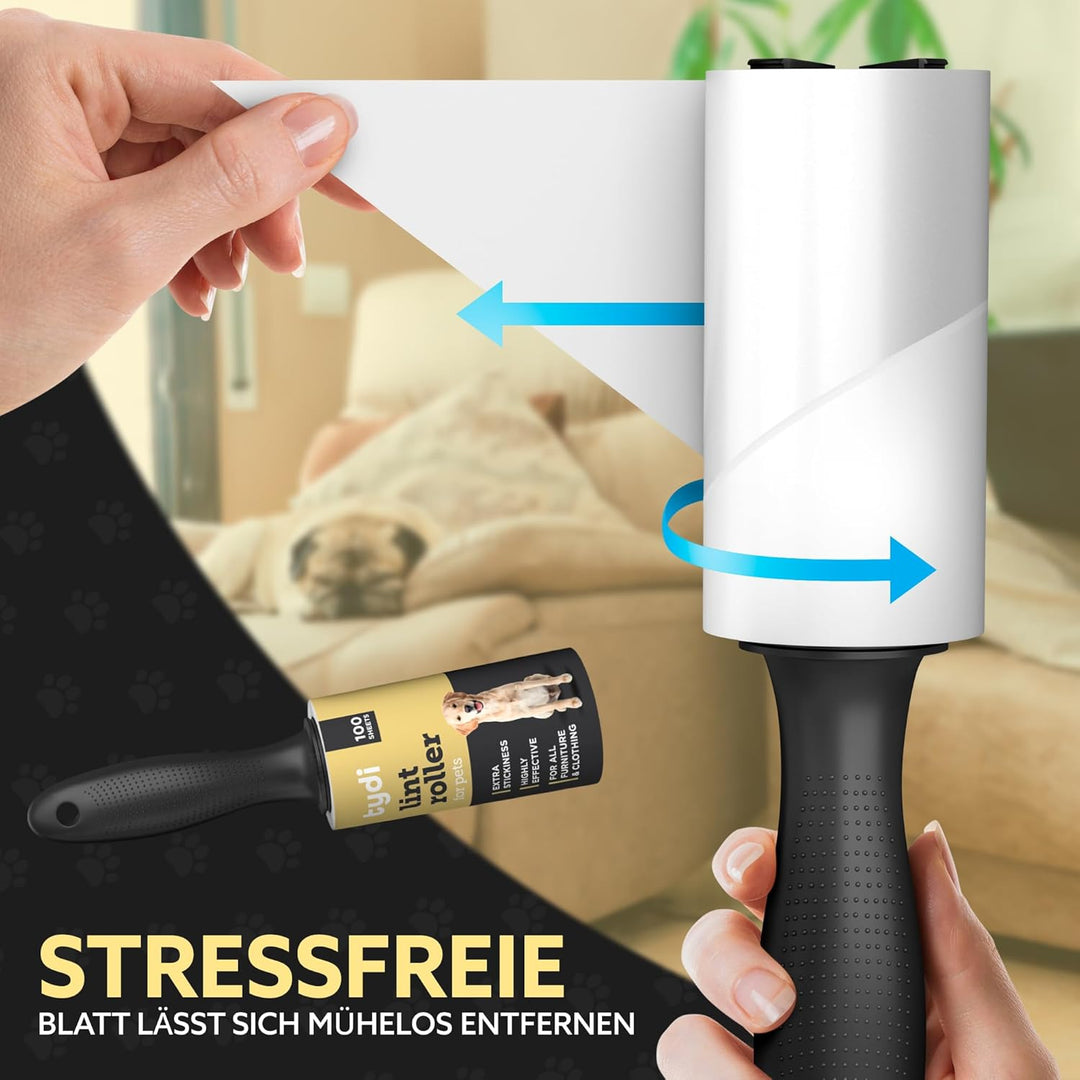 Tydi Haustier-Fusselroller – 1400 Blatt &amp; 2 Griffe – 100 Blatt pro Kleiderroller – Fusselroller für