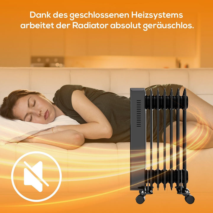 Tronitechnik® Ölradiator TT-OR 307 Elektroheizung Schwarz Öl-Heizung Radiator 3 Heizstufen 7 Rippen