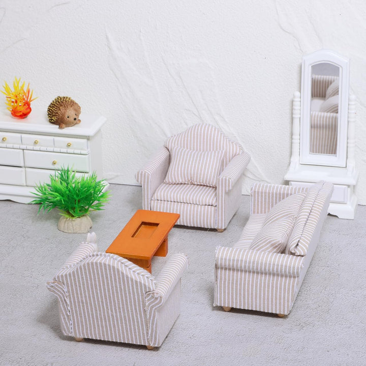 Toddmomy 1:12 Miniatur Sofa Set für Puppenhaus Möbel, Elegante Couch mit Kissen, Holz Mini Möbel Pup