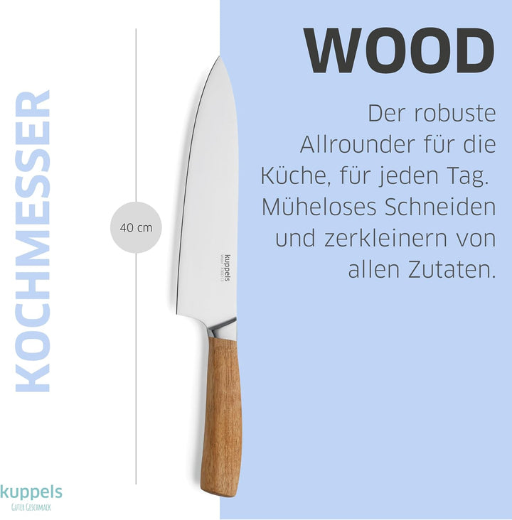 Kuppels | Messerset WOOD | 3-teilig | scharfe Messer mit Akazienholzgriff | Klinge aus gehärtetem Ed