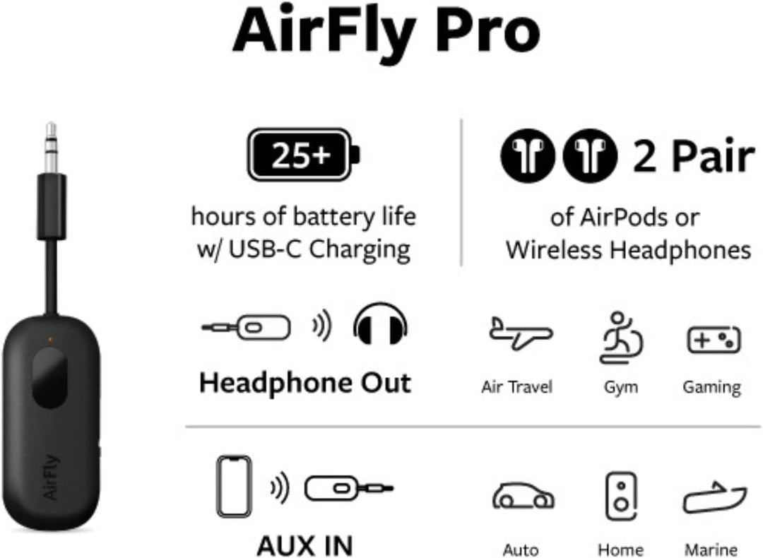 Twelve South AirFly Pro Bluetooth Wireless Audio Transmitter/Receiver für bis zu 2 AirPods/Wireless