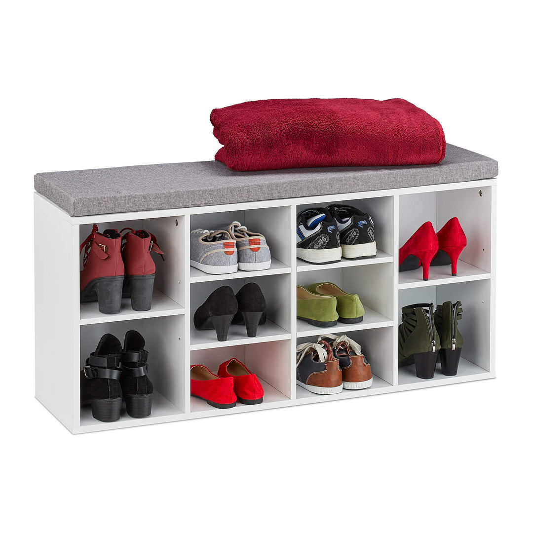 Relaxdays Schuhbank mit Sitzfläche, 10 Fächer, HBT: 52,5 x 104 x 30 cm, Garderobenbank, gepolsterte
