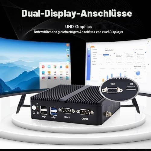 WEIDIAN Industrie PC Lüfterloser Mini PC J5005, 8GB RAM 256GB SSD, 2RS232 COM, 2Gigabit LAN, HD+VGA,