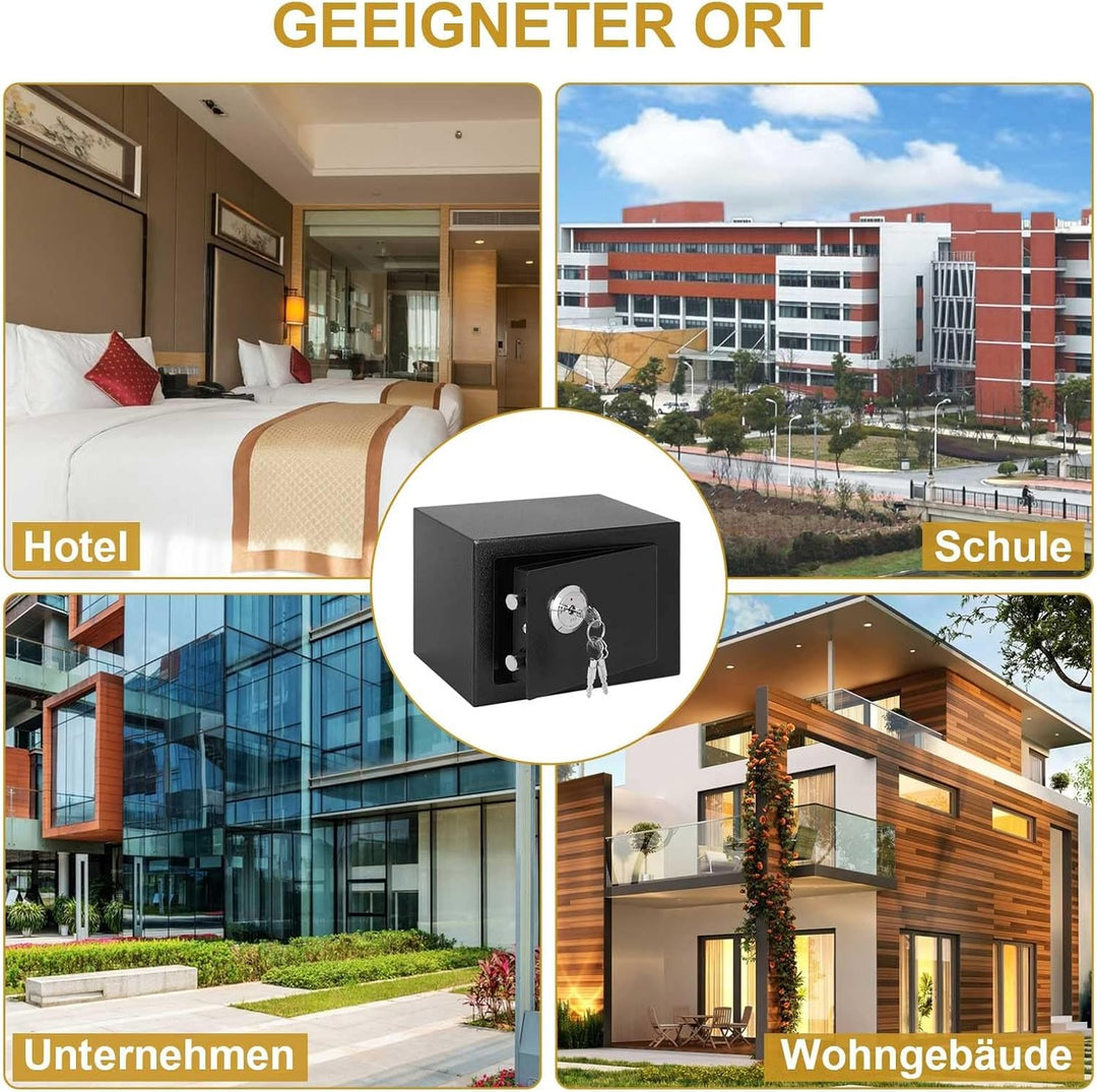 6,4L Feuer- und Wasserdichter Möbeltresor – Sicherheitsstufe mit Doppelbartschloss, Stabiler Stahl-S