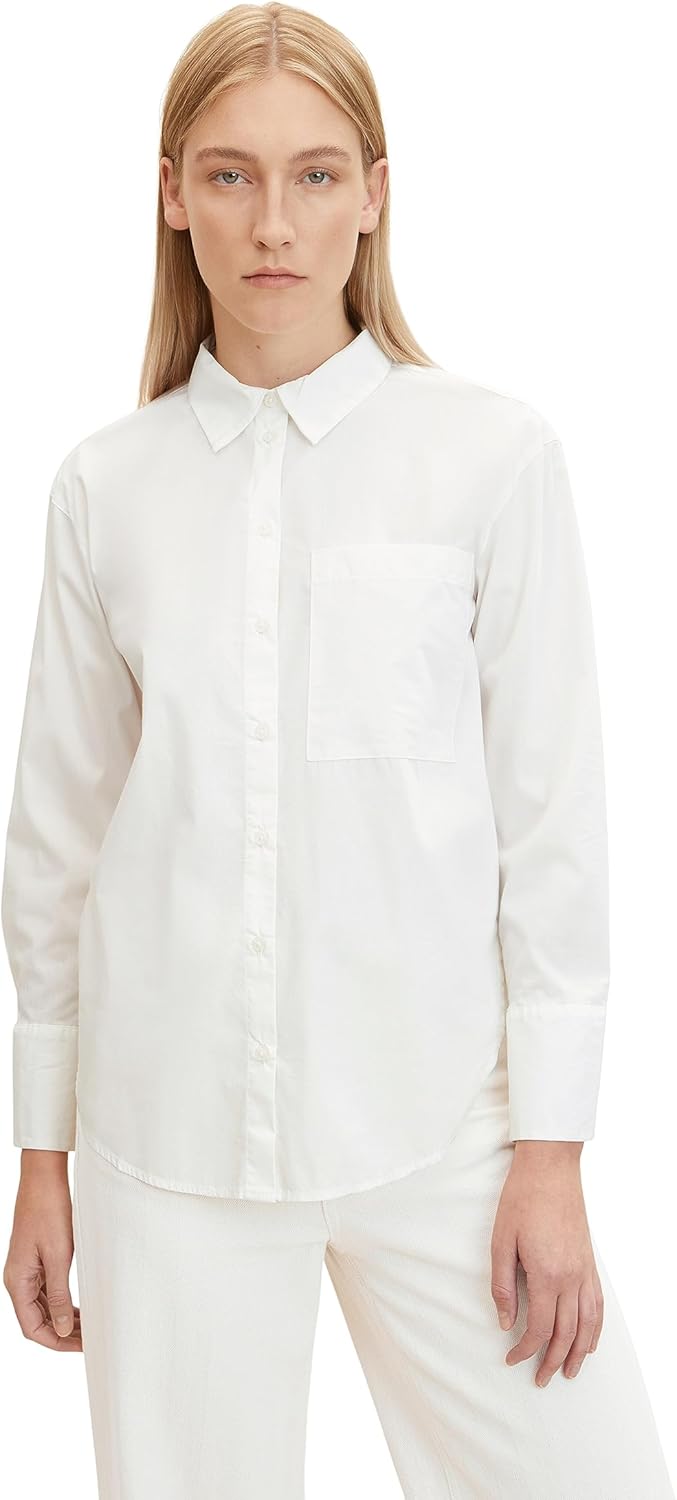 TOM TAILOR Damen Stretch Poplin Bluse mit Brusttasche 34 10315 - Whisper White, 34 10315 - Whisper W