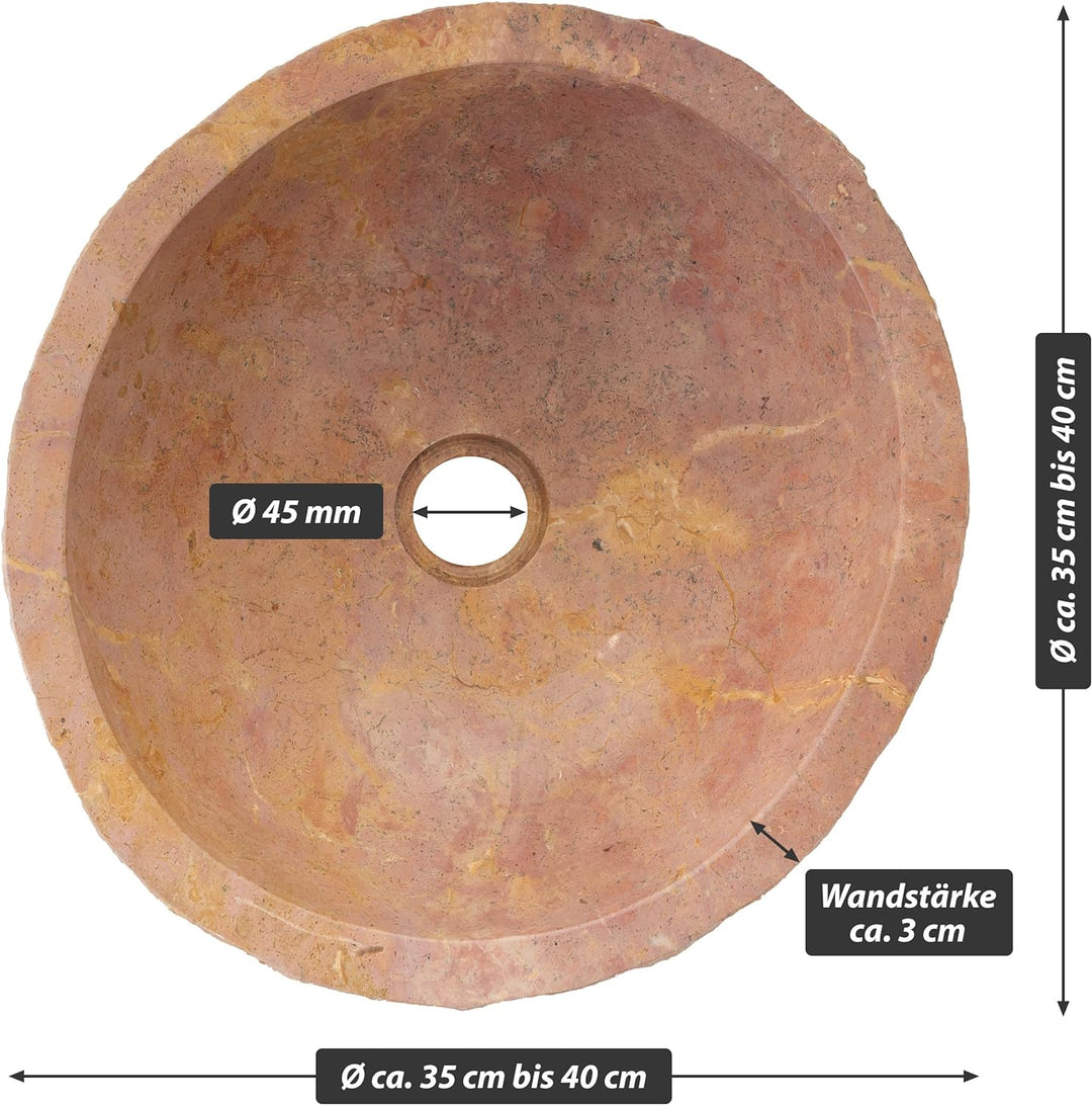 Divero Handwaschbecken Aufsatzwaschbecken Naturstein (rosé marmoriert), Rosé Marmoriert
