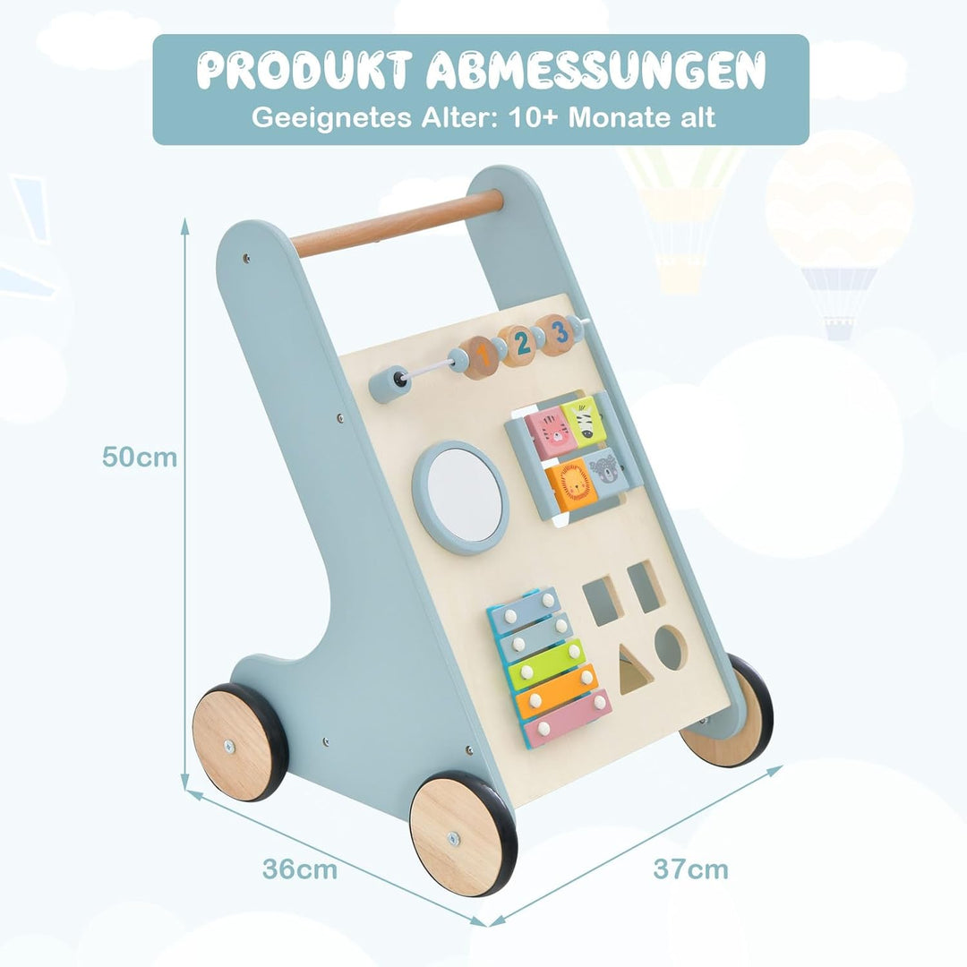 DREAMADE 2 in 1 Lauflernwagen, Lauflernhilfe mit Spielbrett, Spiegel, Flip-Block, Xylophon & Spielze