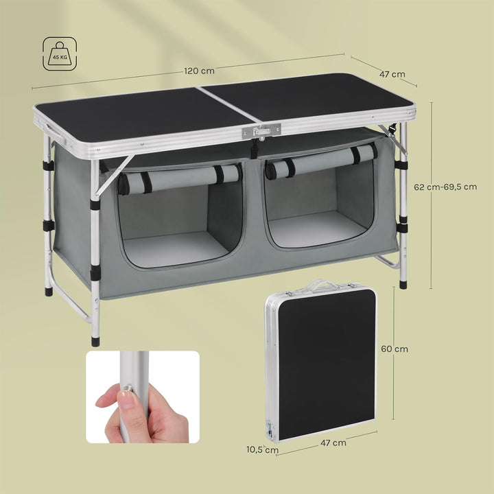 WOLTU faltbar Campingschrank Alu Campingtisch Höhenverstellbar mit Stauraum, Outdoor Campingmöbel Kl