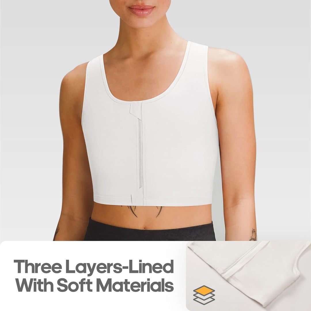 Trans Binder Transgender FTM Zip Up Atmungsaktives Halbes Brust Binder Weiss 3XL, Weiss 3XL