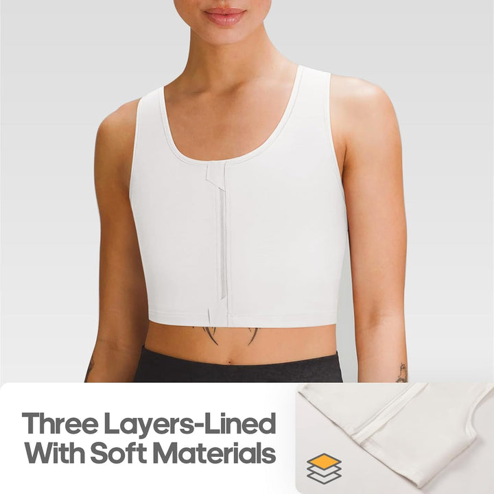Trans Binder Transgender FTM Zip Up Atmungsaktives Halbes Brust Binder Weiss 4XL, Weiss 4XL