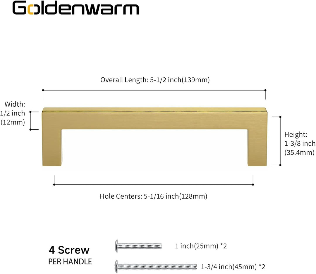 goldenwarm 5 Stück Möbelgriffe Gold Möbelgriffe 128mm Lochabstand Gold Küchenschrank Griffe Gold Sch
