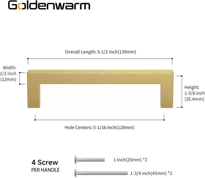 goldenwarm 5 Stück Möbelgriffe Gold Möbelgriffe 128mm Lochabstand Gold Küchenschrank Griffe Gold Sch