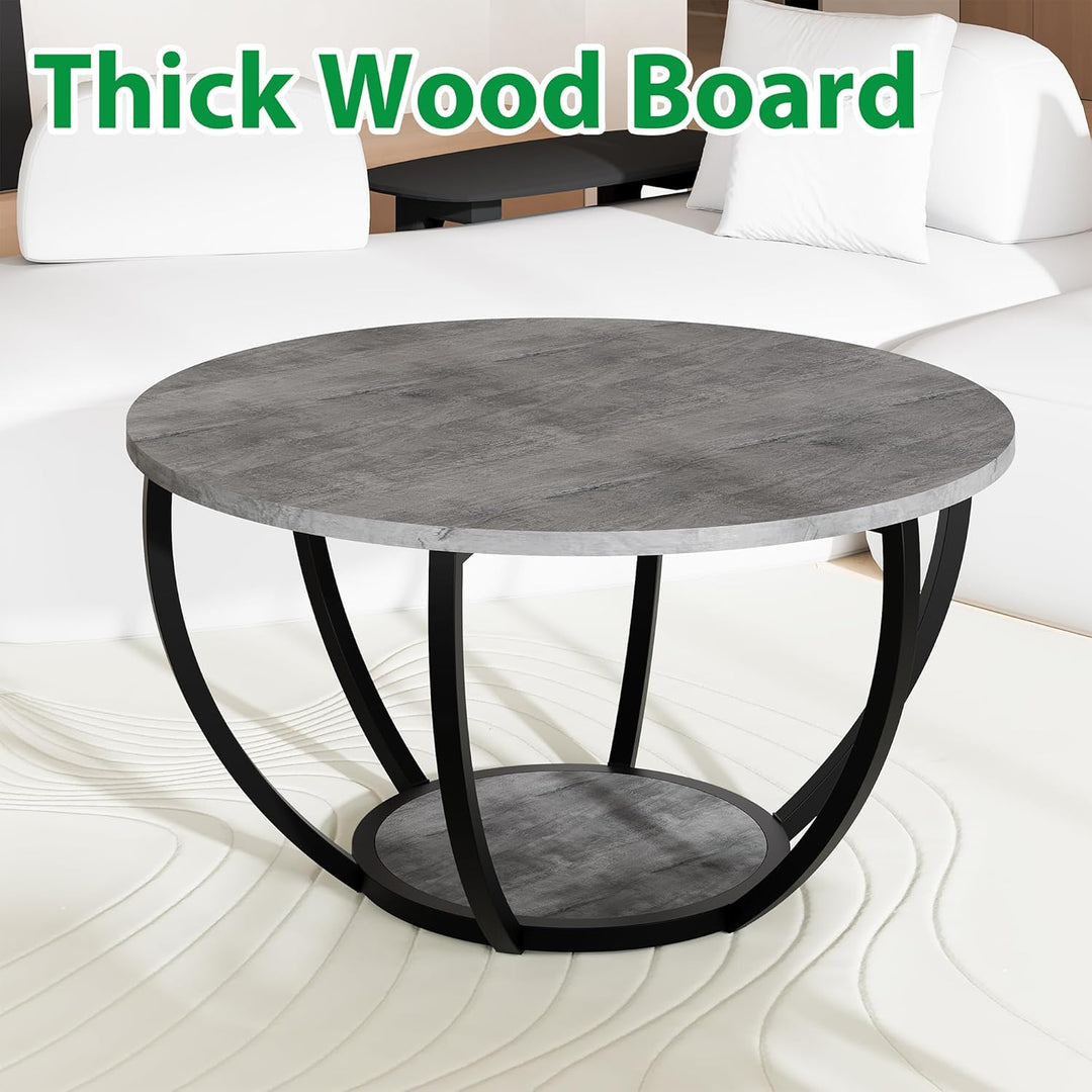 HOMERECOMMEND Couchtisch Rund,Runder Couchtisch,Sofatisch mit Ablage,Beistelltische mit stauraum,Woh