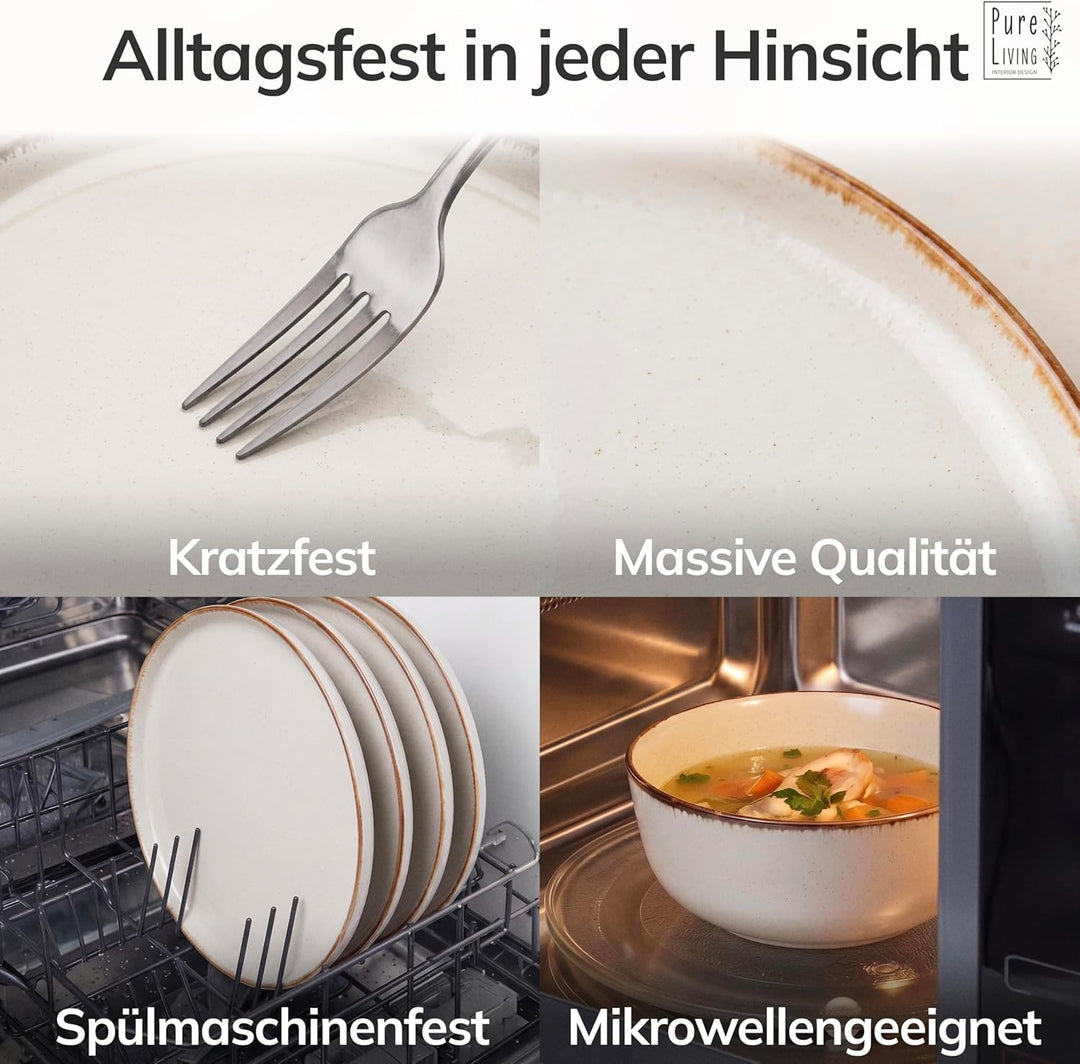 Steingut Suppenteller 6 Pers. Rustic Hochwertiges Landhausstil TEST SEHR GUT Tiefe Teller Set - Krat