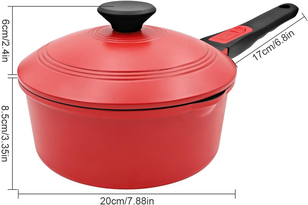 2,5 Liter Stielkasserolle Antihaft mit Aluminium Deckel, Kasserolle 20cm mit abnehmbarem Griff, Back