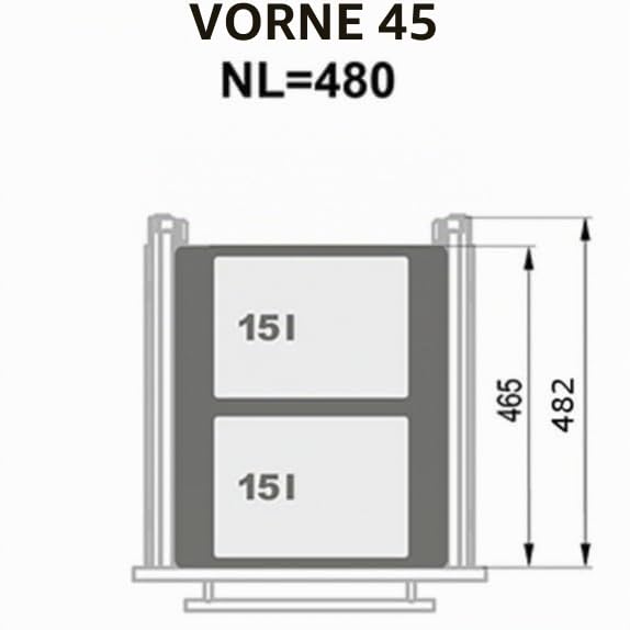 Einbau Mülleimer für 45 cm Küchenschrank 2-fach Abfallsystem 2 x 15L Vollauszug Soft Close Frontmont