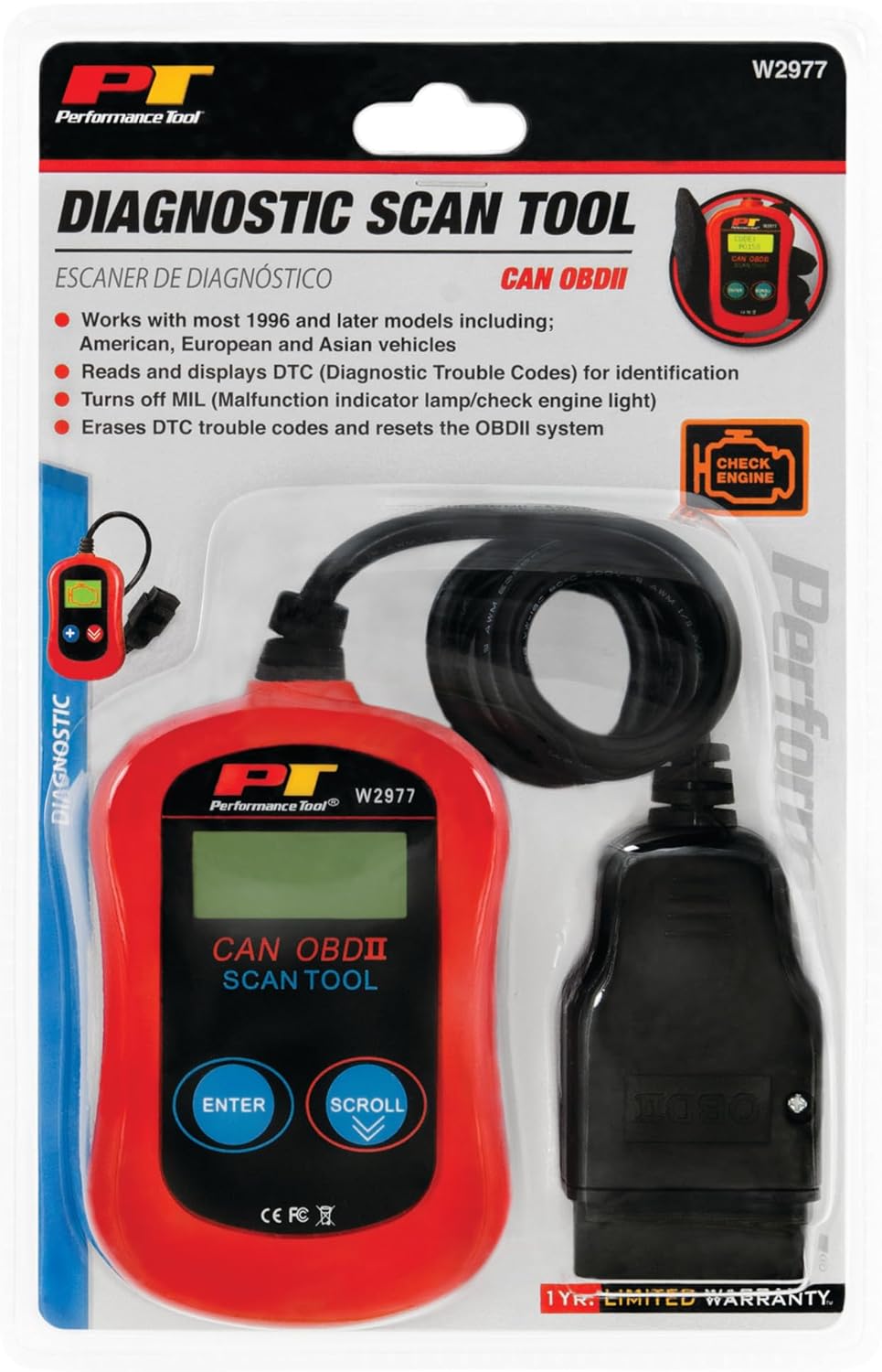 Performance Tool W2977 Automotive-Engine-Code-scanners CAN OBDII Diagnostic Scan Tool, CAN OBDII Dia