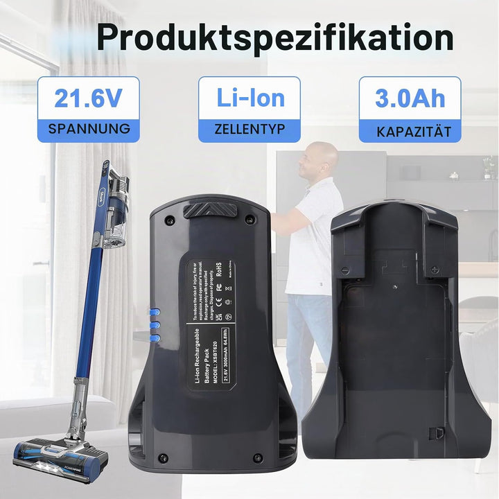 21,6 V 3000 mAh Lithium-Ionen-Ersatzakku kompatibel mit Shark XSBT620, Akku für IZ162H IZ163H IZ362H