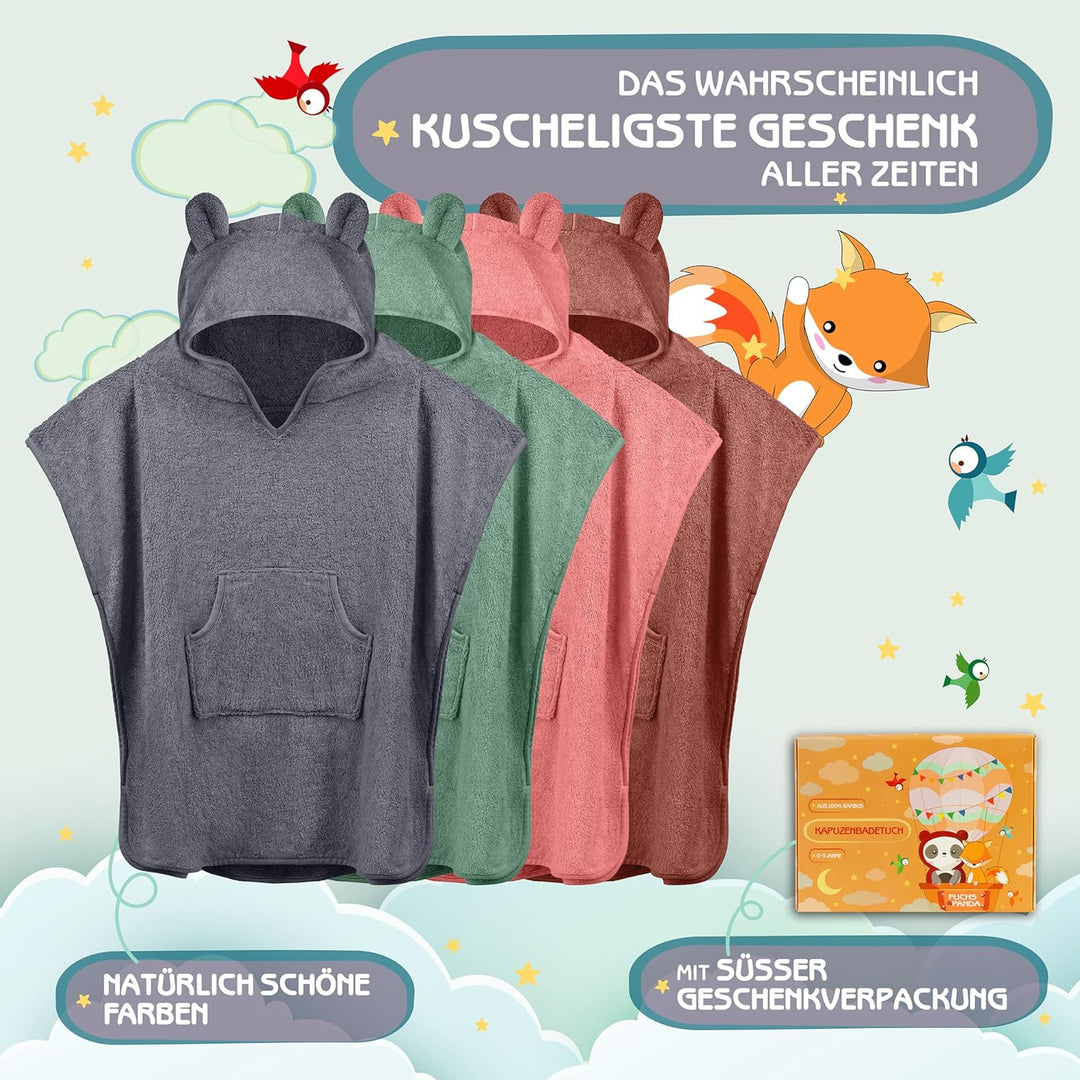 Fuchs&Panda® Badeponcho Kinder EXTRA warm, weich & kuschelig (100% Bambus) | Badeponcho Baby | Handt