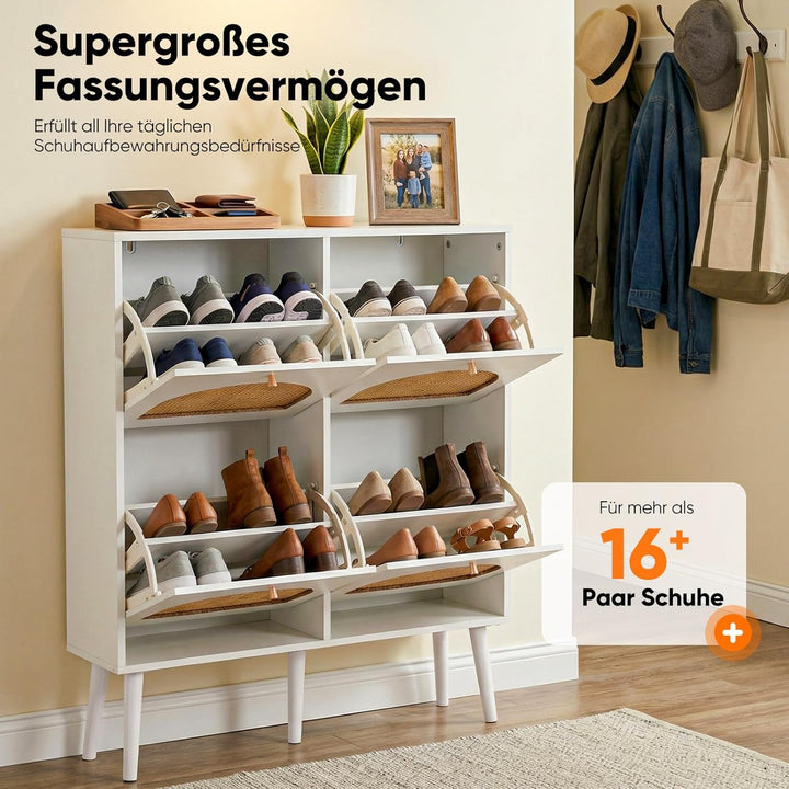 HOKEEPER Schuhschrank Schmal, Schuhregal mit 4 Klappen, Schuhkipper mit Verstellbar, Shoe Cabinet Ho