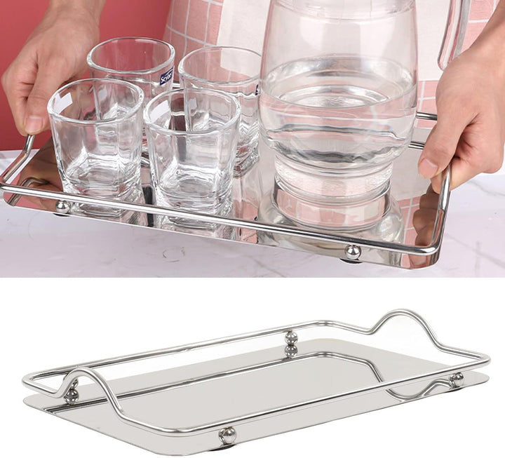 Serviertablett,Edelstahltablett,grosses rechteckiges Tablett,Elegantes rechteckiges Edelstahltablett