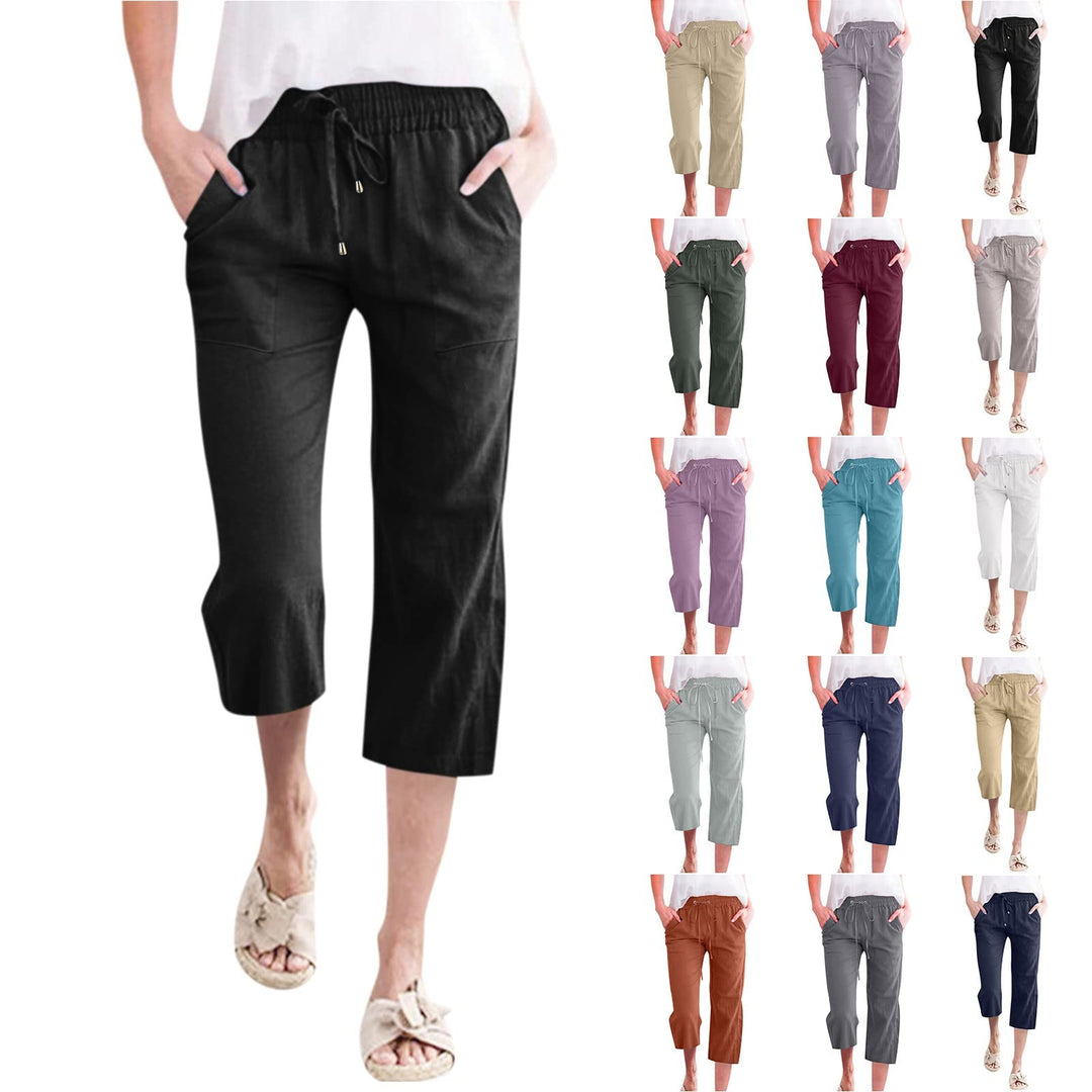 3/4 Hose Damen Sommer Musselin Hose Leinenhose Sommerhose Leicht Caprihose Stretch Straight Leg Frei