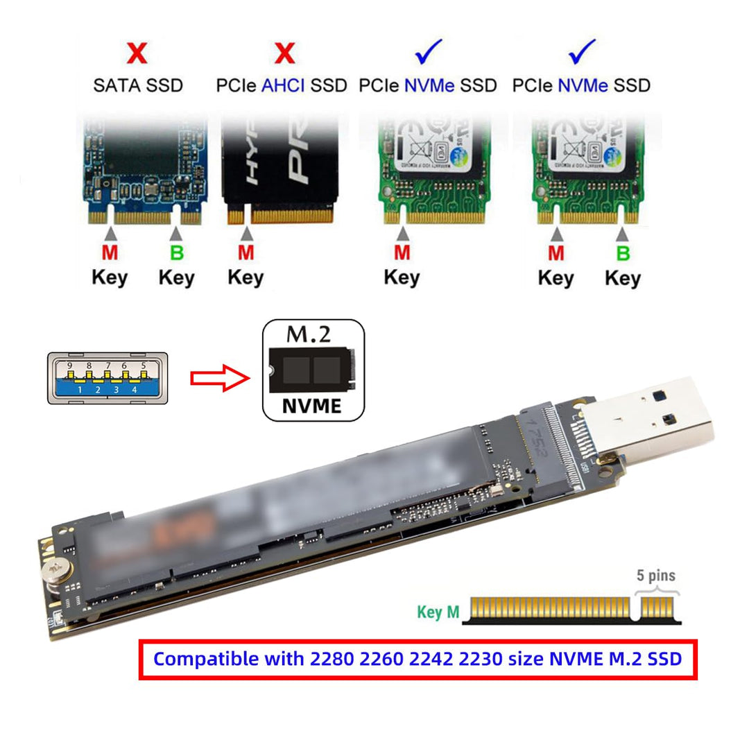 CY USB 3.0 auf NVME M-Key M.2 NGFF SSD Externer PCBA Konveter-Adapter mit Flash Disk Gehäuse, Schwar
